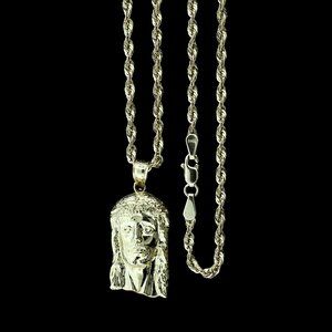 10K Real Gold Rope Chain and Jesus Face Head Pendant Set